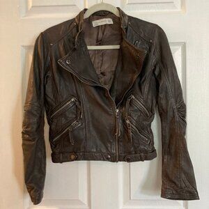 Zara brown genuine leather motorcycle jacket